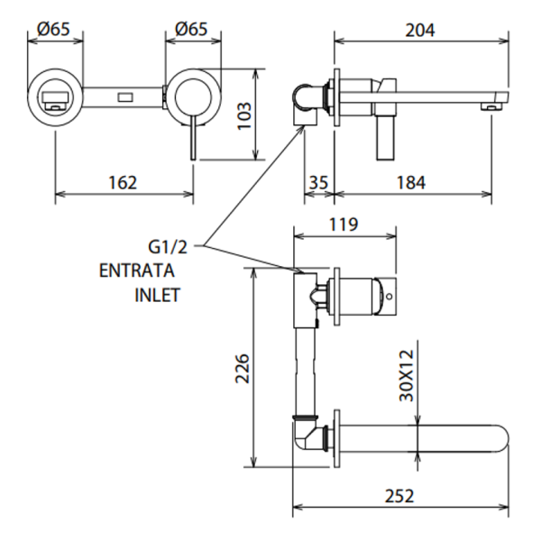 Μπαταρία Νιπτήρος Εντοιχισμού Taya 2 οπών