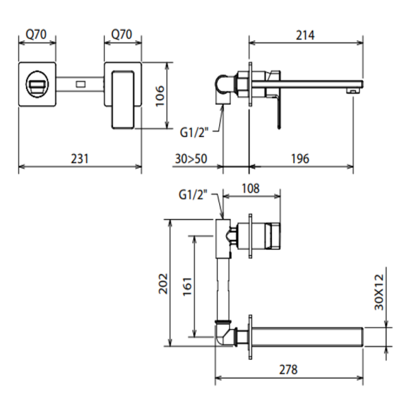 Μπαταρία Νιπτήρος Εντοιχισμού Profili 2 οπών