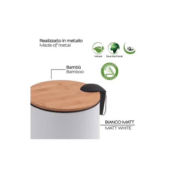 Χαρτοδοχείο Kenta bamboo matt white 5L Gedy