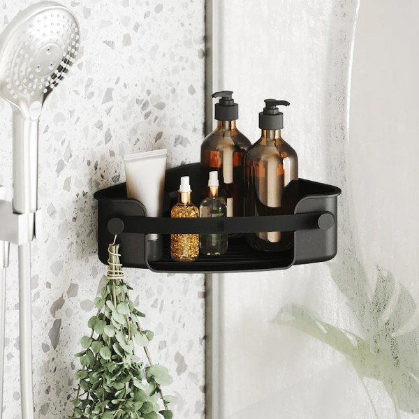 Επιτοίχια γωνιακή Ραφιέρα μπάνιου μονή Flex Μαύρη 30x19x9cm Umbra