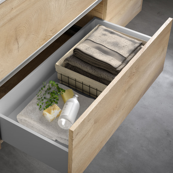 Έπιπλο Village Rovere Naturale 80 cm (Νιπτήρας, βάση με 2 συρτάρια , καθρέπτης και φωτιστικό)