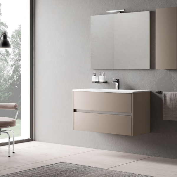 Έπιπλο Village Rovere Naturale 80 cm (Νιπτήρας, βάση με 2 συρτάρια , καθρέπτης και φωτιστικό)