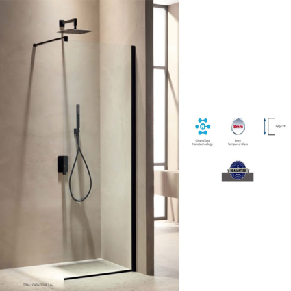 Σταθερό φύλλο καμπίνας Walk-In Black Matt 80x195cm