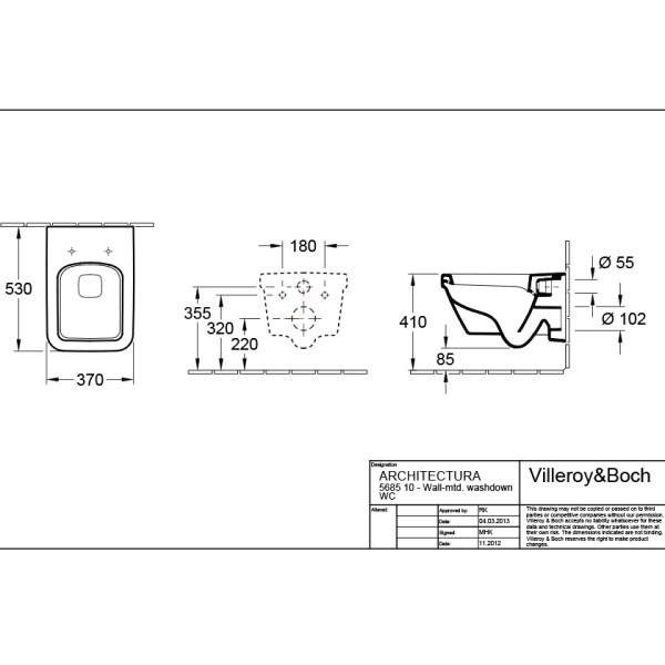 Λεκάνη Κρεμαστή Architectura τετράγωνη Rimless-Direct Flush Villeroy&Boch