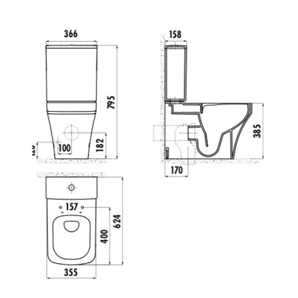 Σετ λεκάνη Solo Rim Off Rimless Χ.Π. Universal BW SO3610