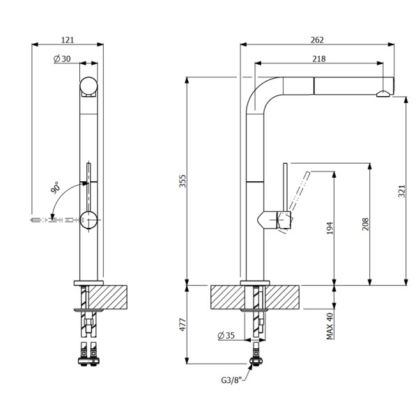Μπαταρία νεροχύτη Tozo White Matt 48580-300