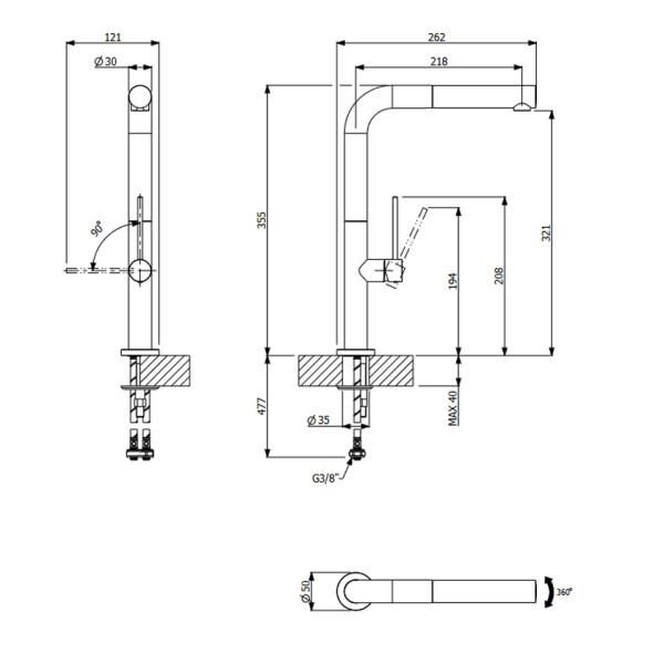 Μπαταρία νεροχύτη Tozo Black Matt