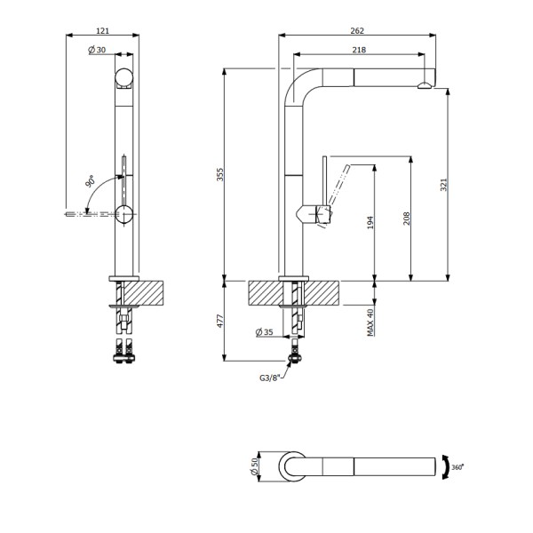 Μπαταρία νεροχύτη Tozo Black Brushed