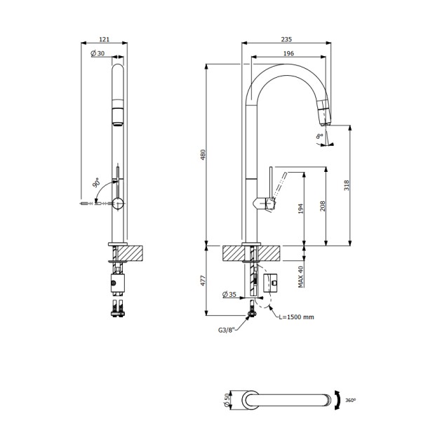 Μπαταρία νεροχύτη Tozo White Matt