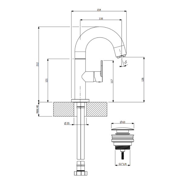 Μπαταρία νιπτήρος Slim Brushed Gold 500010-201