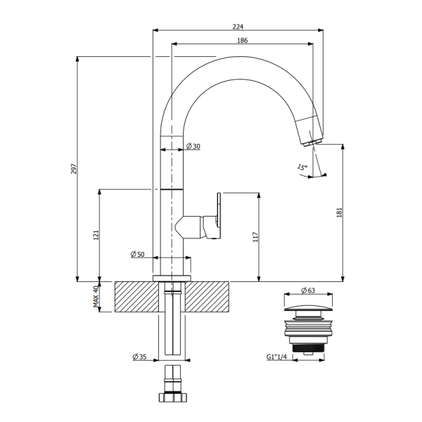 Μπαταρία νιπτήρος Slim White Matt 500040-300
