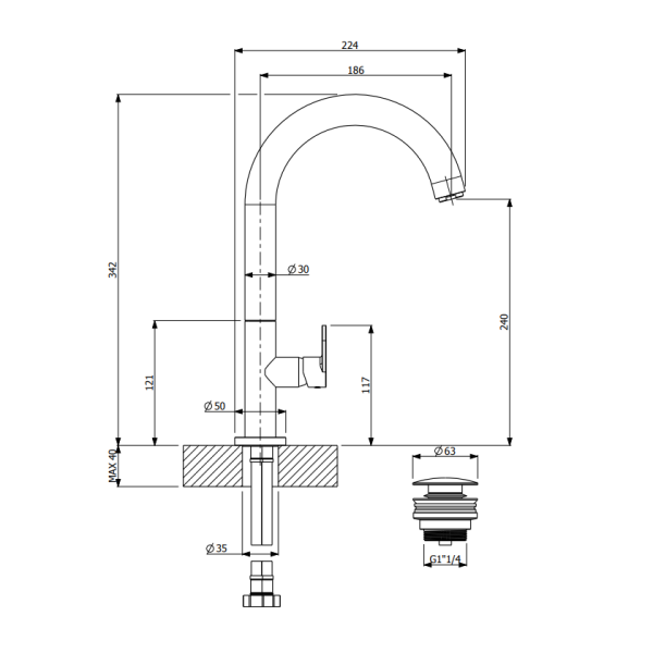 Μπαταρία νιπτήρος ψηλή Slim Brushed Gold 500041-201
