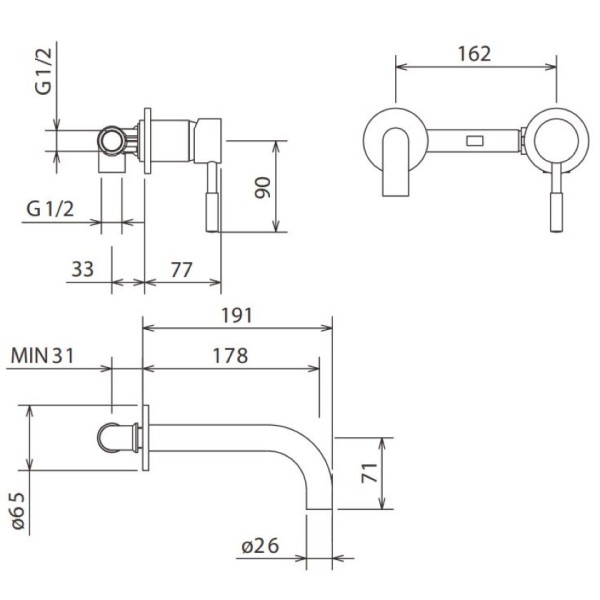 Μπαταρία Νιπτήρος Εντοιχισμού 2 οπών New Tech White Matt