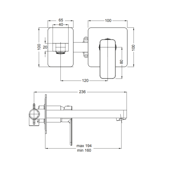Μπαταρία Νιπτήρος Εντοιχισμού 2 οπών Quadra Inox