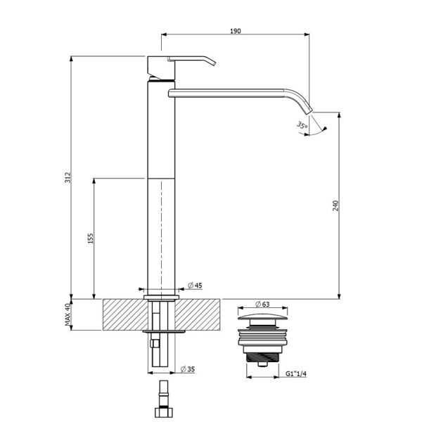 Μπαταρία νιπτήρος Μαύρη glam ψηλή