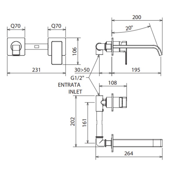 Μπαταρία Νιπτήρος Εντοιχισμού Profili Plus 2 οπών