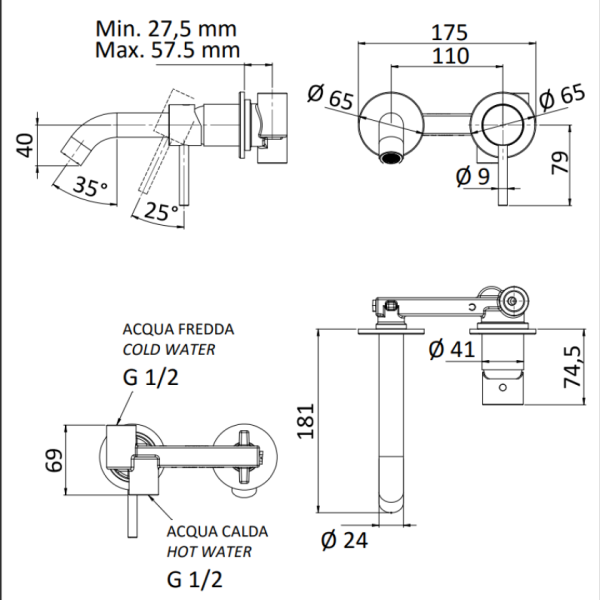 Μπαταρία Νιπτήρος Εντοιχισμού NEXT Chrome