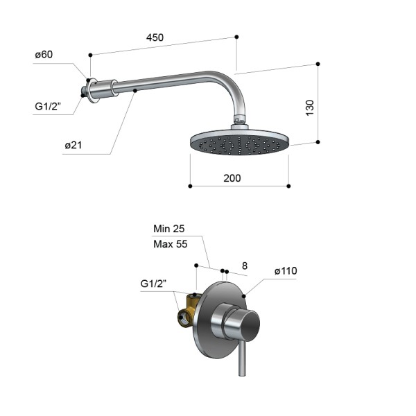 Σύστημα ντους εξωτερικού χώρου Waterline Mr1Sa21