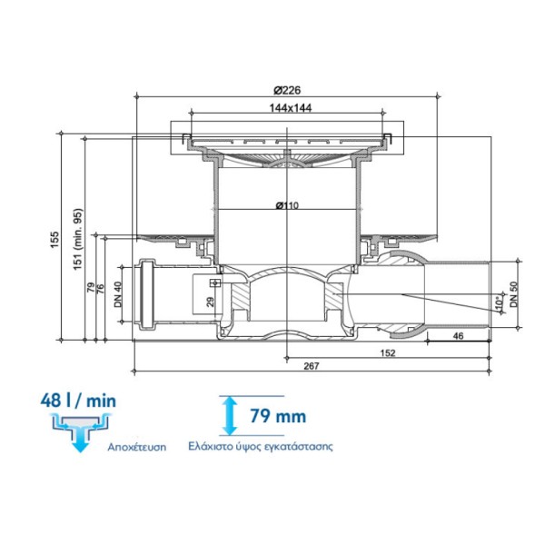 Σχάρα, κανάλι ντουζιέρας Confluo Square 2 14.4x14.4 cm code 5206836544267