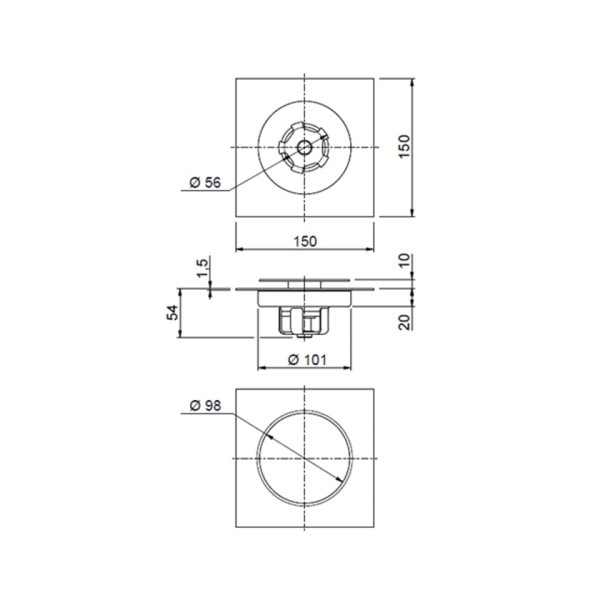 Σιφόνι δαπέδου με μηχανισμό Pop-up 15x15