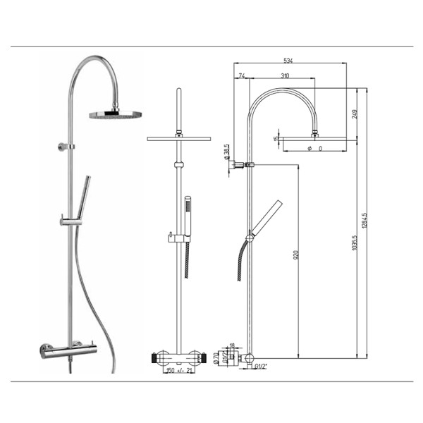 Στήλη ντους θερμοστατική Paini 78CR689THAE15P1