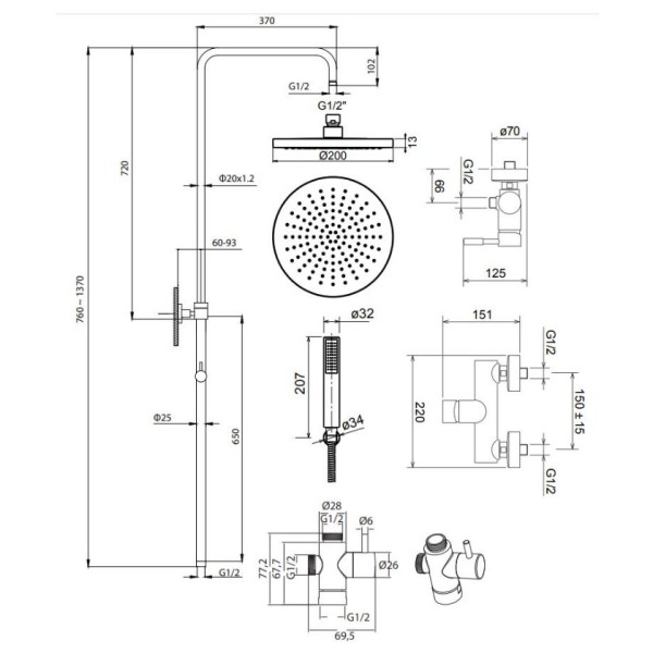 Στήλη ντους Tech inox 12065-110