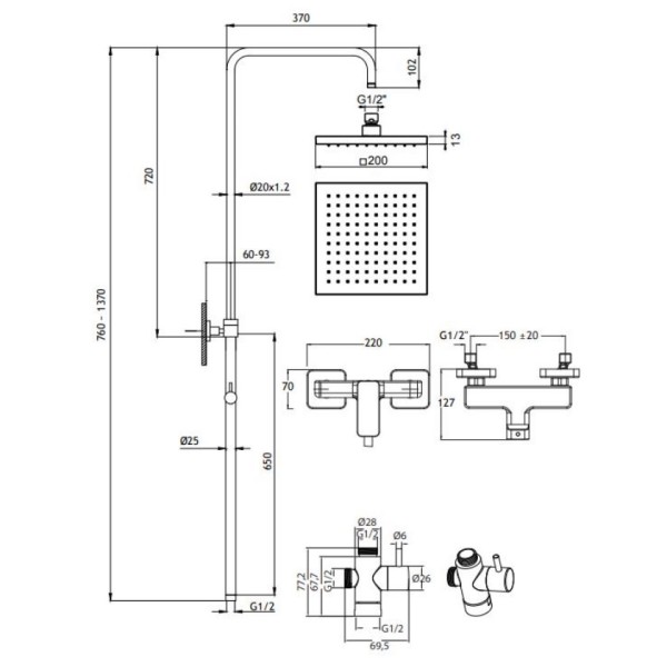 Στήλη ντους Quadra white matt 144065-300