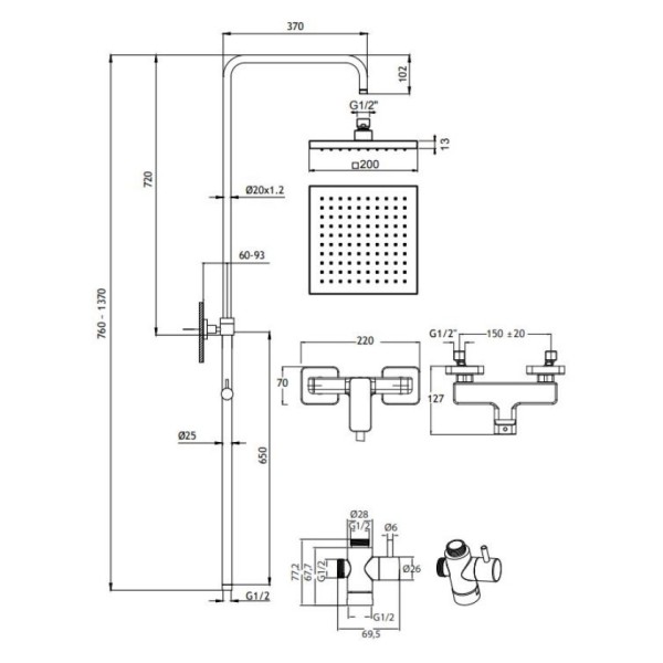 Στήλη ντους Quadra black matt 144065