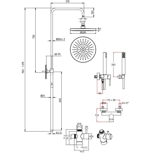 Στήλη ντους Tonda black matt 145065
