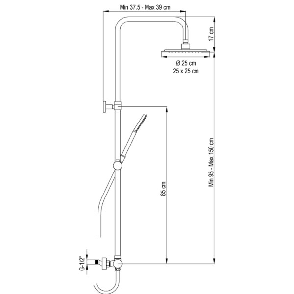 Στήλη ντους Nite 3 εξόδων Brushed Gold