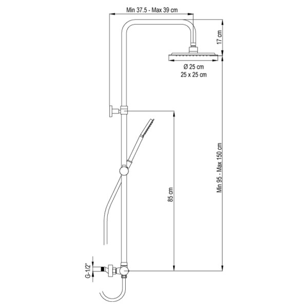 Στήλη ντους Nite 3 εξόδων black matt 