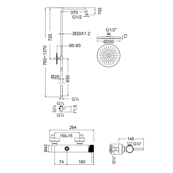 Στήλη ντους Slim white matt 500065-300