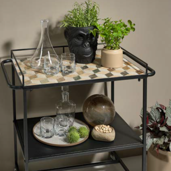 Τραπέζι Τρόλεϊ/ Αποθηκευτικός χώρος Stone Top Black  83x46x81cm